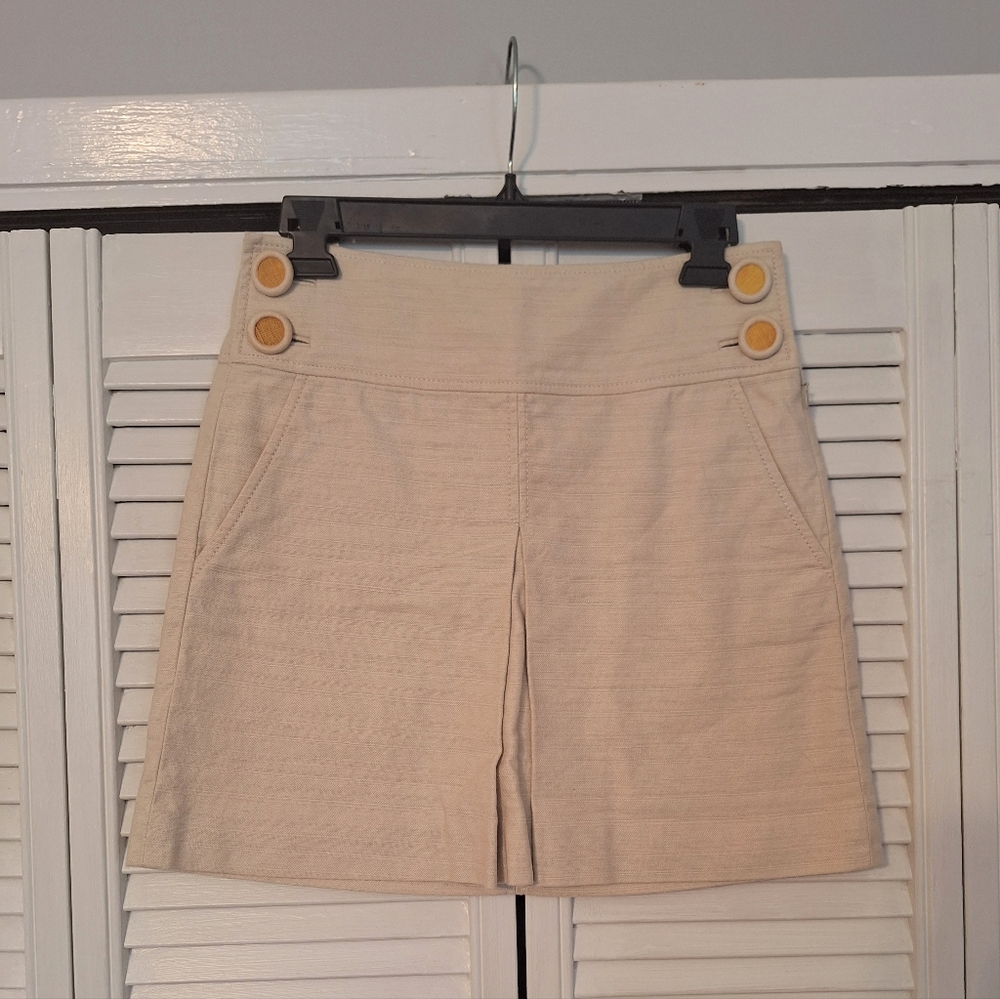J. Crew pleated linen blend wheat khaki mini aline skirt sz 0 *M1